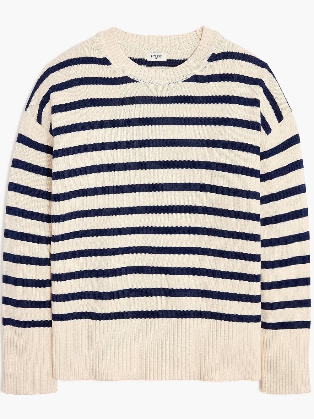 J. Crew Navy and Cream Striped Crewneck Sweater